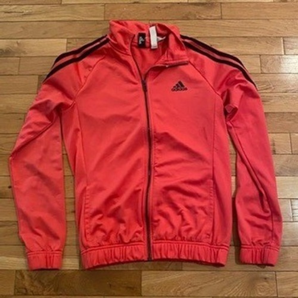 Adidas Womens Coral Pink Full Zip Track Jacket Three Stripe Mock Neck Small